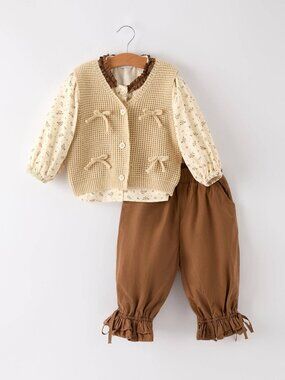 New Boutique Spring Girls Floral Shirt Vest Bloomers Three-piece set